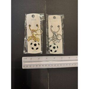 Soccer-Themed Keychain Set Of 12 With Gold & Silver Metal Charms